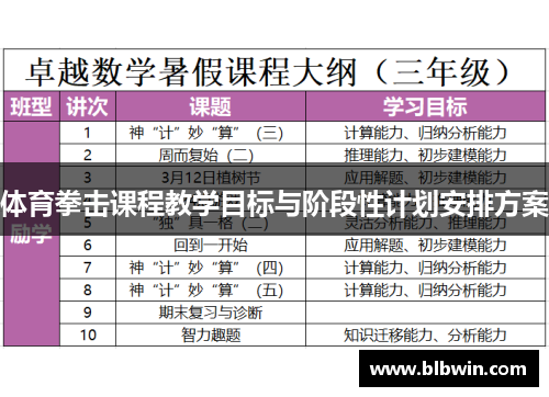 体育拳击课程教学目标与阶段性计划安排方案